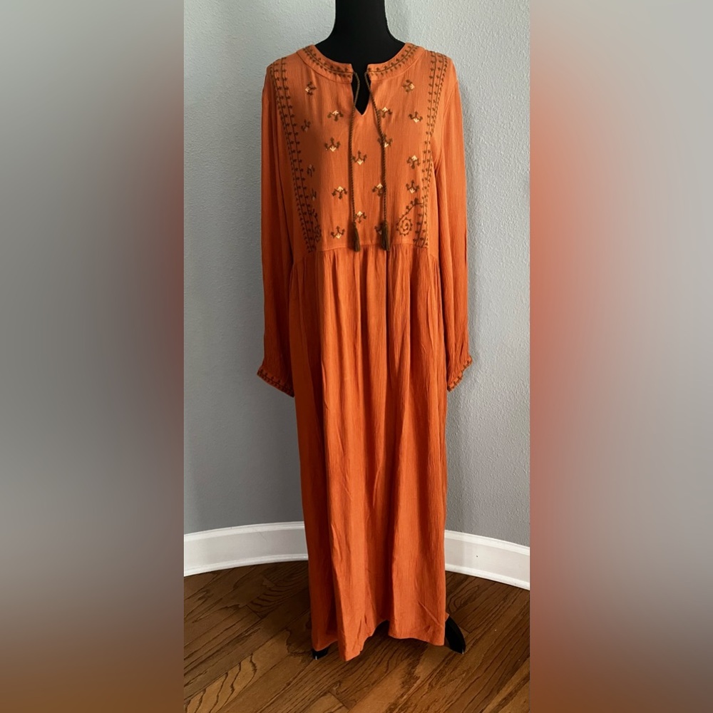 LC Waikiki Elegant Orange Embroidered Maxi Dress